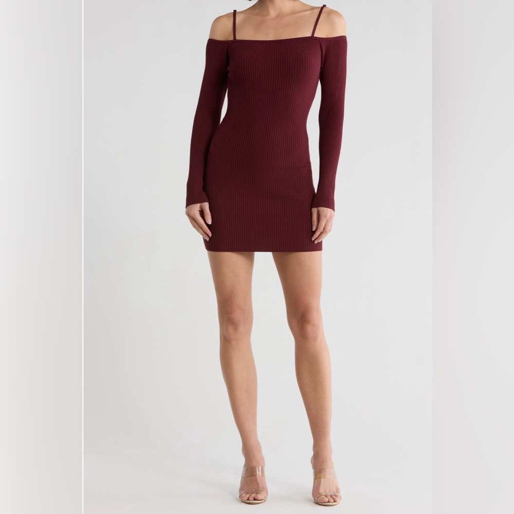 🟤NWT Good American Virgo Cold Shoulder Long Sleeve Sweater Dress in Oxblood XL - Picture 3 of 5
